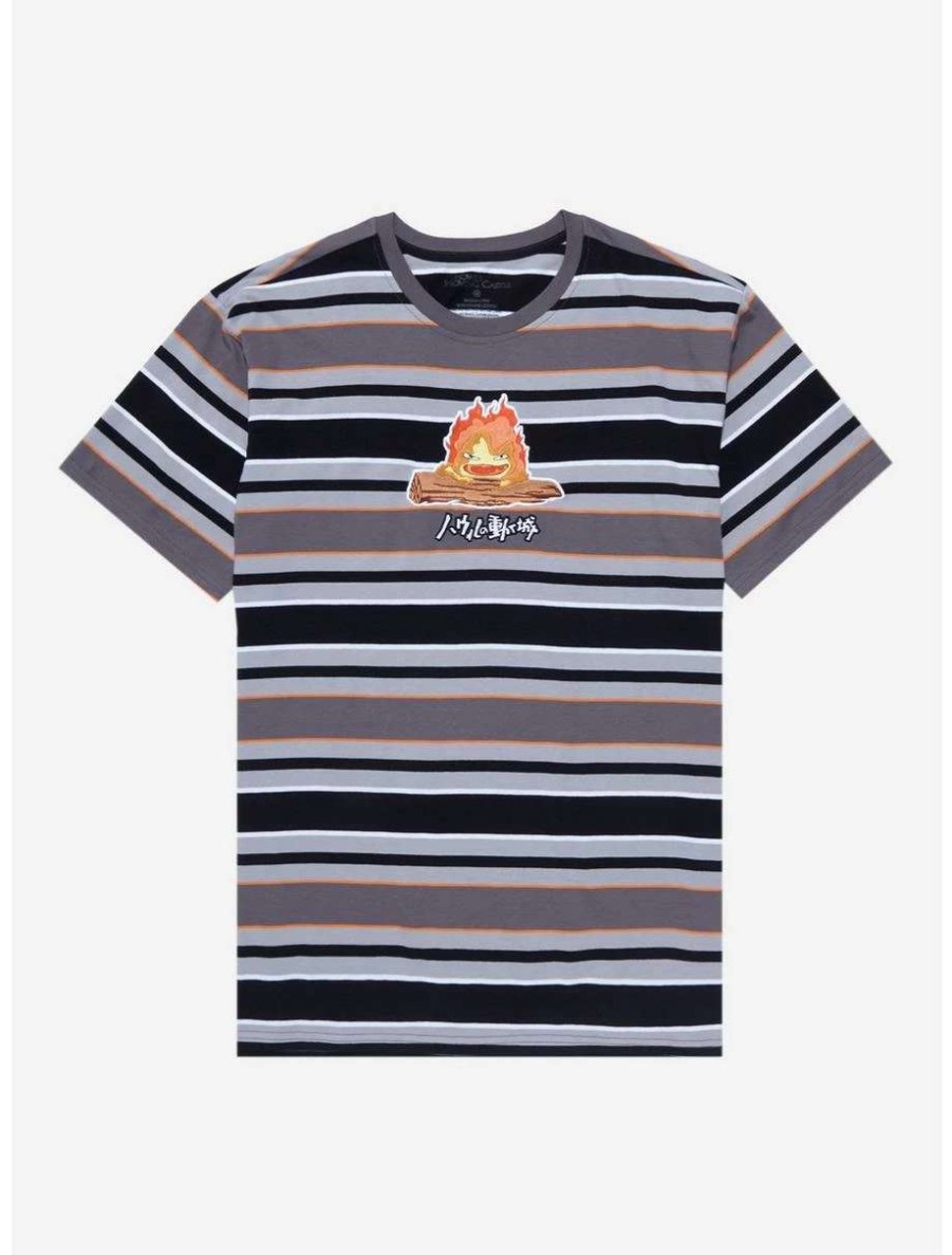 Anime * | Anime Studio Ghibli Howl'S Moving Castle Calcifer Embroidered Striped T-Shirt Boxlunch Exclusive