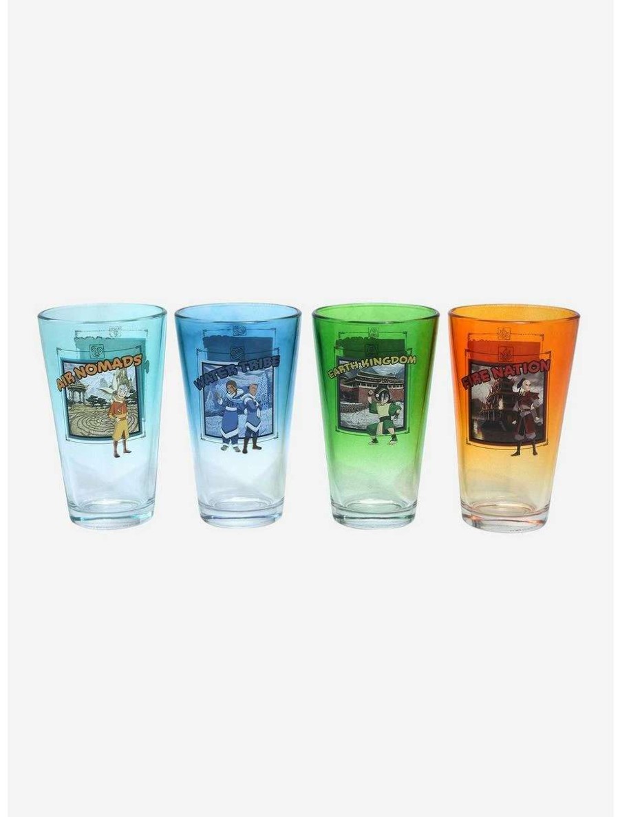 Anime * | Anime Avatar: The Last Airbender Four Nations Character Portraits Ombre Pint Glass Set