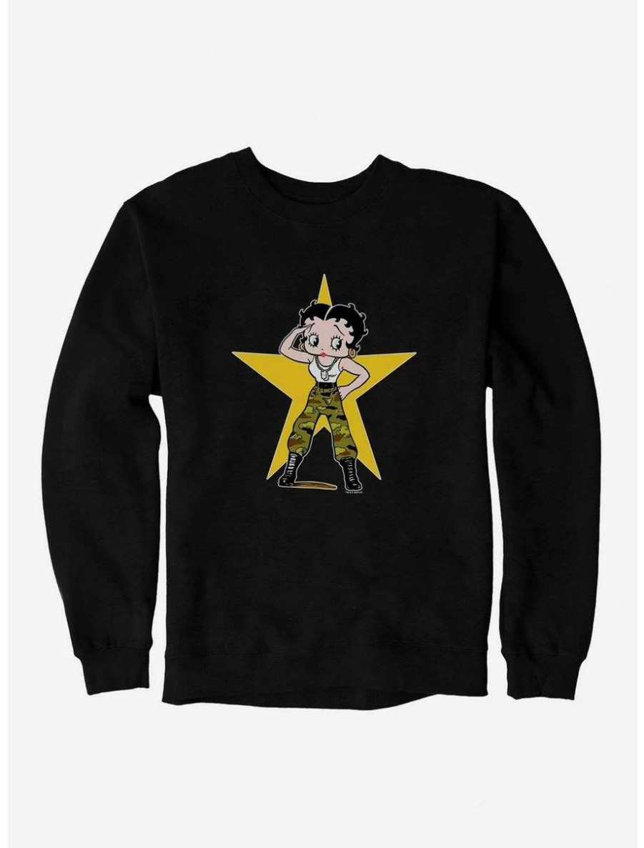 Cartoons * | Cartoons Betty Boop Army Camo And Stars Sweatshirt