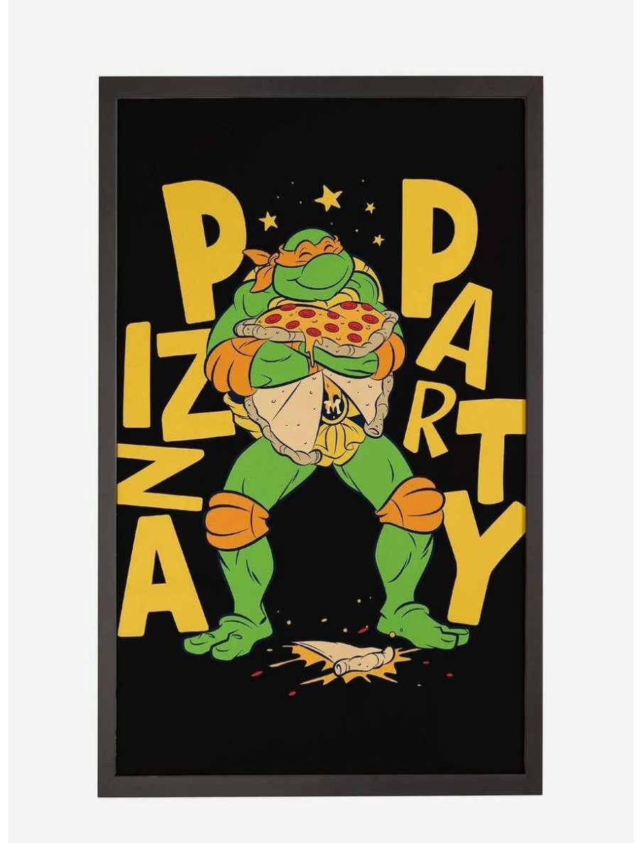 Cartoons * | Cartoons Teenage Mutant Ninja Turtles Michelangelo Pizza Party Framed Poster